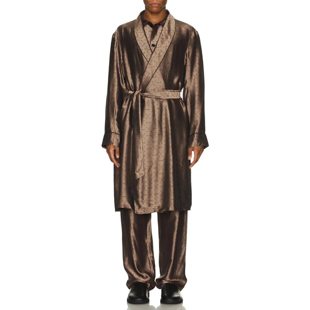 fleur du mal Men's Jacquard Robe in Shroom Brown